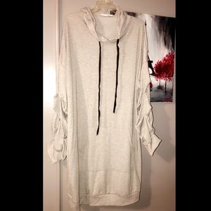 Gray Sweater Dress with Ruffled Sleeves